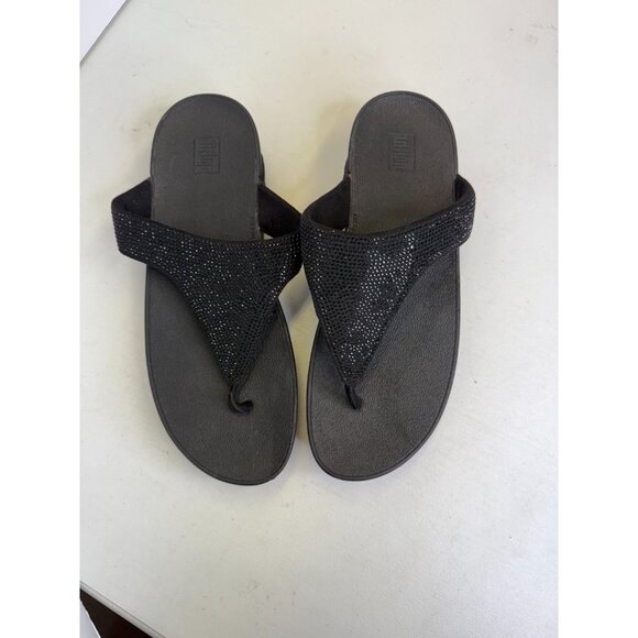 FitFlop Lottie Glitzy Shimmer Fabric Toe Thong Sandal Black NEW Size 10 - Picture 3 of 14